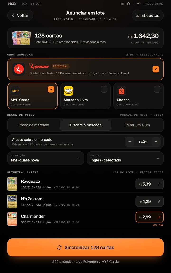 Proposta de interface para selecionar plataformas e preparar os preços do lote.